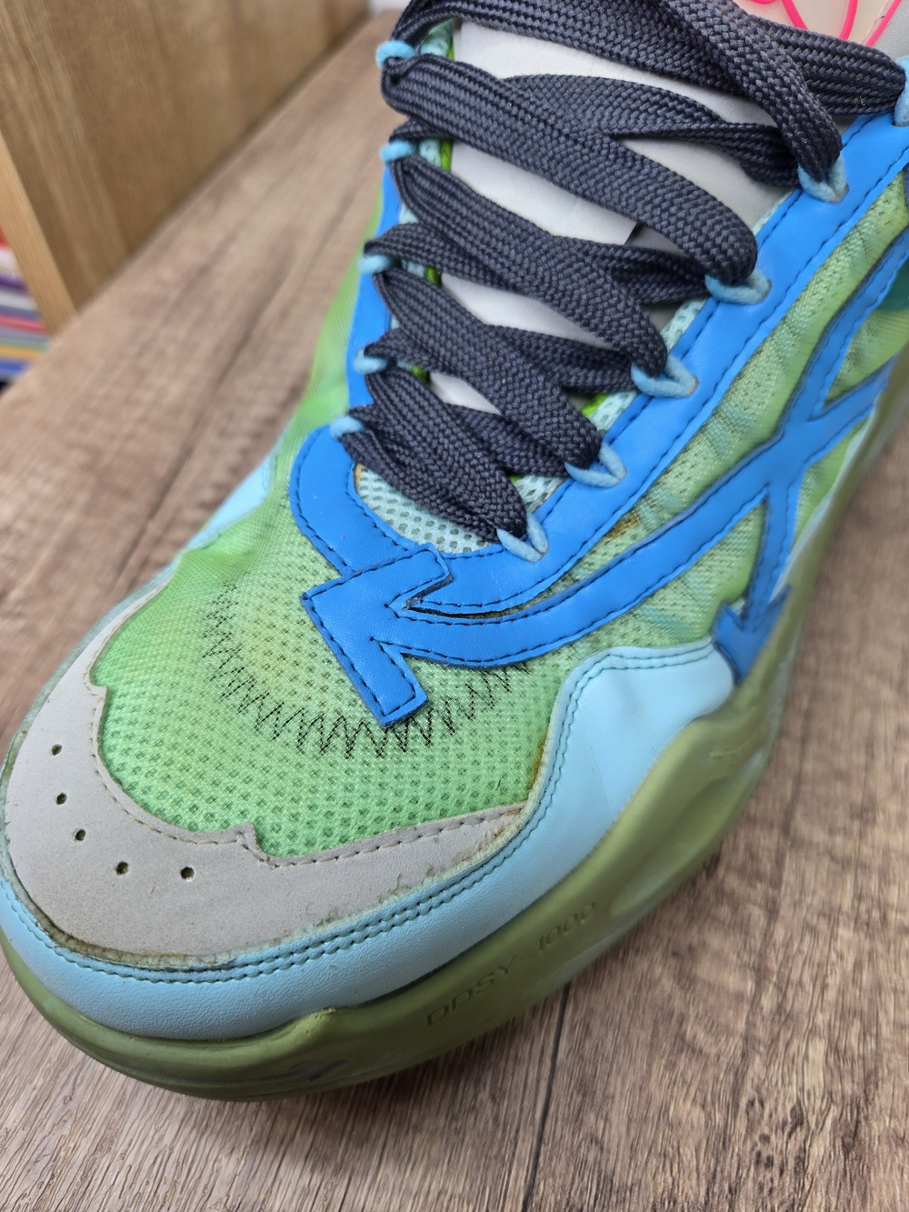 OffWhite Odsy 1000  Green Leather Mesh and Rubber Lace Up Sneakers Size 42 - Picture 8 of 13